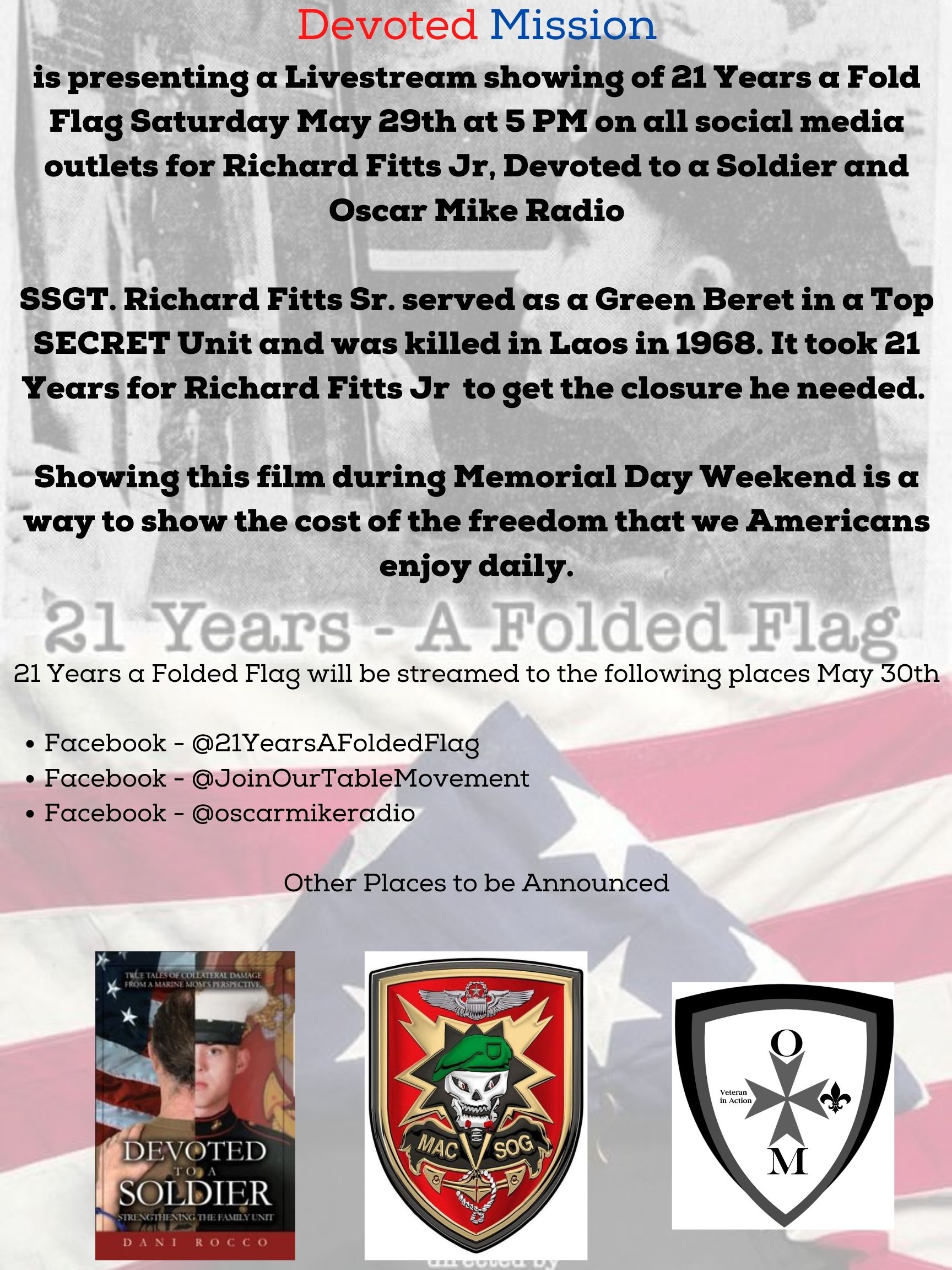21 Years a Folded Flag Livestream – May 29th – 5 PM